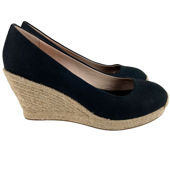 J Crew Black Espadrille Canvas Wedge Heels Slip On Women’s Size 8 - Picture 2 of 12